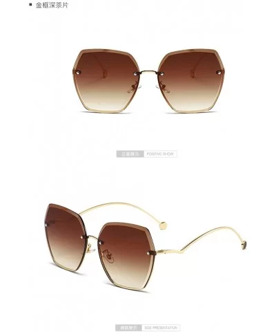 Rimless Edge Polygon Women's Large Frame to Curved Foot Sunglasses - 5 - C9198R4RG4R $49.12 Aviator