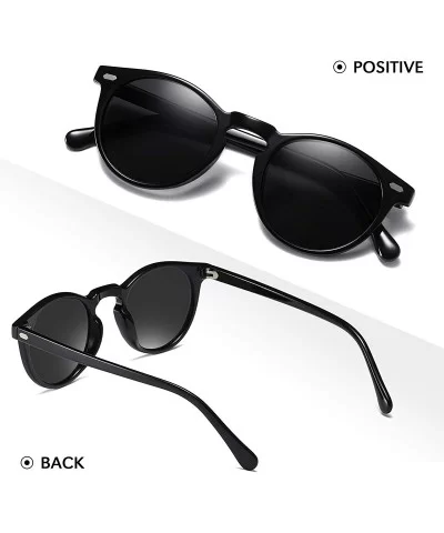 Polarized Round Sunglasses for Women Classic Retro Designer Style Driving Shades Glasses - Black - CW193N82YGD $28.30 Oversized