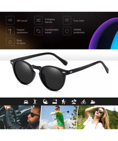 Polarized Round Sunglasses for Women Classic Retro Designer Style Driving Shades Glasses - Black - CW193N82YGD $28.30 Oversized