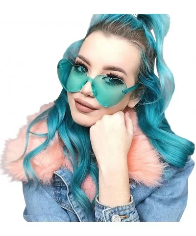 Heart Shape Rimless Sunglasses Transparent Candy Color Eyewear Resin Lens Sunglasses - F - CW1908NCWK3 $11.42 Oval