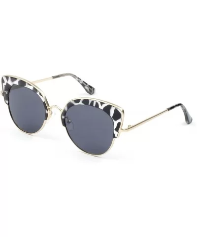 Women Half-Frame Round Cat Eye Mirrored UV Protection Fashion Sunglasses - Black - CQ18WR9T0RX $31.25 Goggle