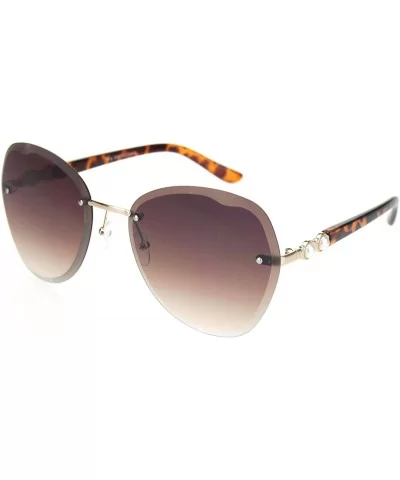 Womens Pearl Jewel Hinge Rimless Butterfly Sunglasses - Tortoise Gold Brown - CE18OQA8N0T $17.27 Rimless