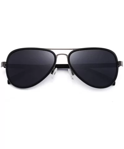 Classic Aviator Mirrored Flat Lens Sunglasses Metal Frame For Men - Black Grey - CK18WK4T5QE $25.51 Goggle