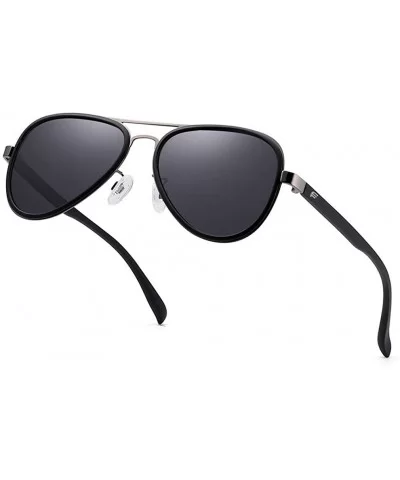 Classic Aviator Mirrored Flat Lens Sunglasses Metal Frame For Men - Black Grey - CK18WK4T5QE $25.51 Goggle