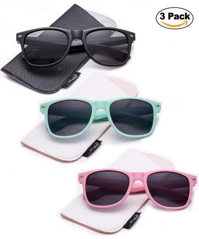 Sunglasses with Pouch Classic 80's Retro Vintage Design UV Protection Sunglasses - 3 Pack-black&pink&mint - CJ18D5KTWMW $44.8...