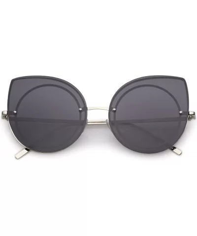 Oversize Rimless Slim Arms Neutral Color Flat Lens Cat Eye Sunglasses 64mm - Silver / Smoke - CV182GWGDYX $16.26 Cat Eye