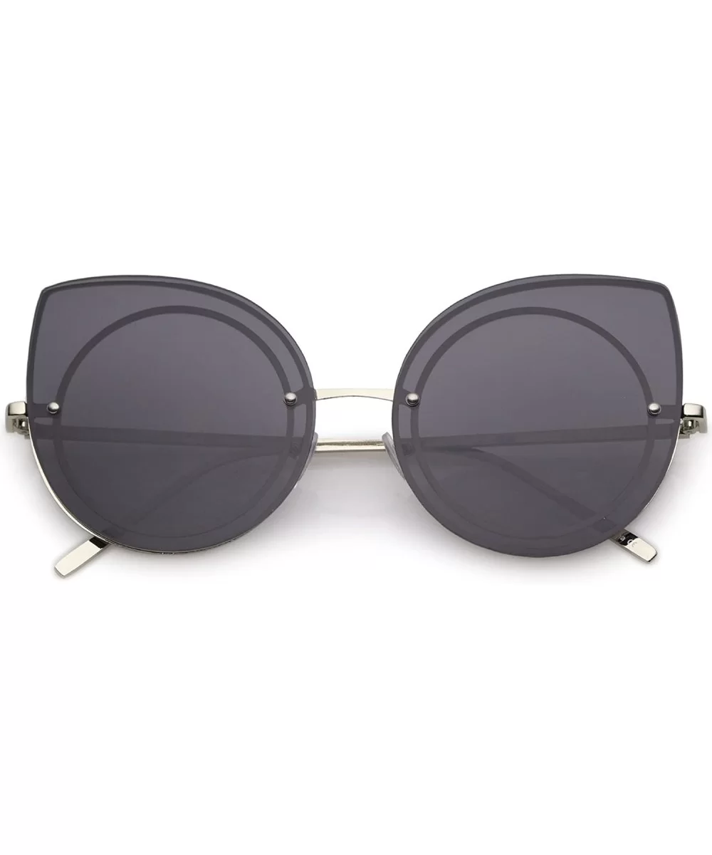 Oversize Rimless Slim Arms Neutral Color Flat Lens Cat Eye Sunglasses 64mm - Silver / Smoke - CV182GWGDYX $16.26 Cat Eye