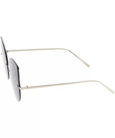 Oversize Rimless Slim Arms Neutral Color Flat Lens Cat Eye Sunglasses 64mm - Silver / Smoke - CV182GWGDYX $16.26 Cat Eye