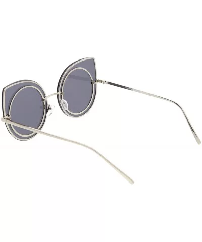 Oversize Rimless Slim Arms Neutral Color Flat Lens Cat Eye Sunglasses 64mm - Silver / Smoke - CV182GWGDYX $16.26 Cat Eye