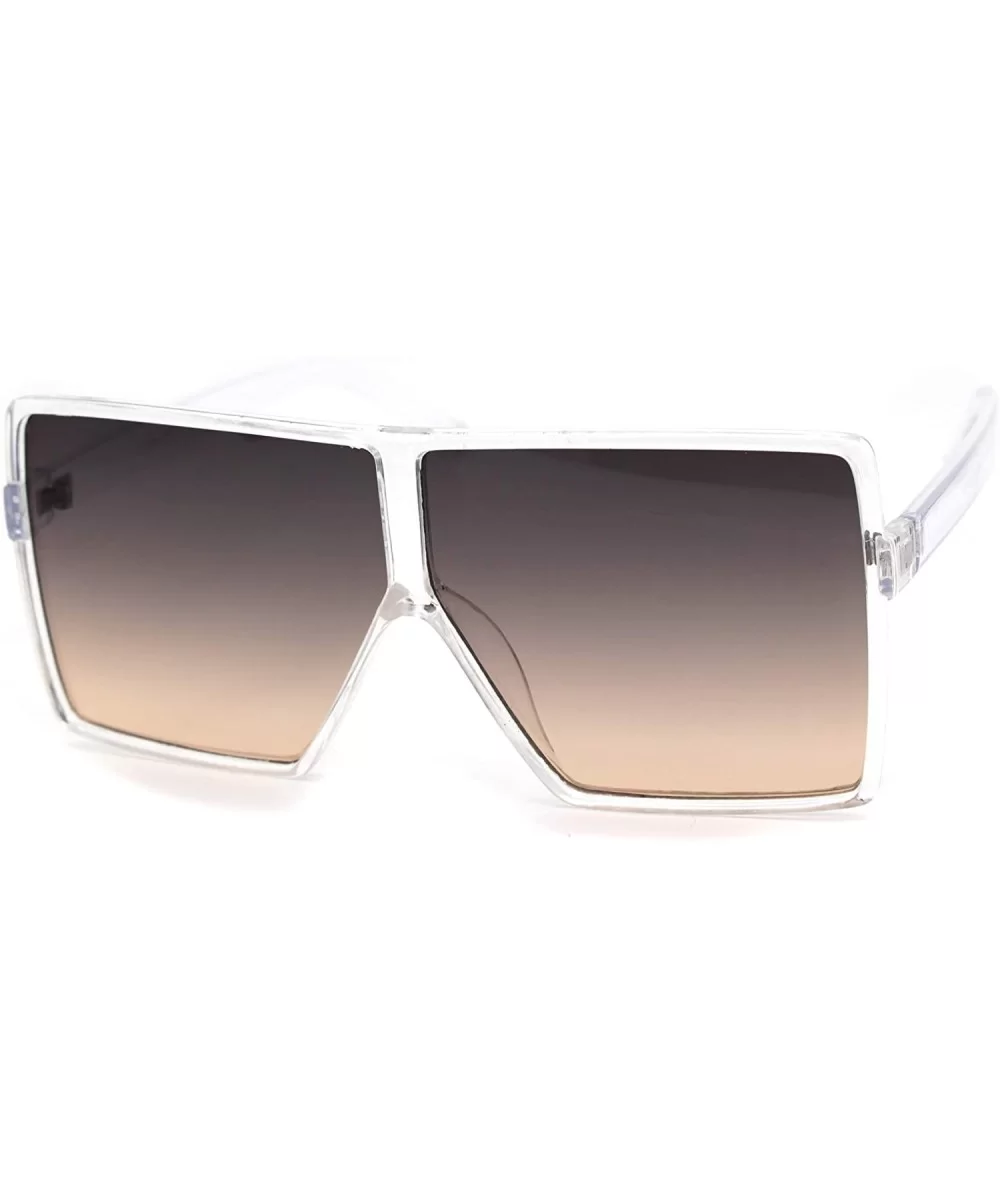 Retro Oversize Large Rectangular Mobster Flat Top Sunglasses - Clear Gradient Brown - CN18XGZIKHM $17.46 Rectangular