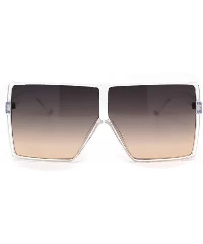 Retro Oversize Large Rectangular Mobster Flat Top Sunglasses - Clear Gradient Brown - CN18XGZIKHM $17.46 Rectangular