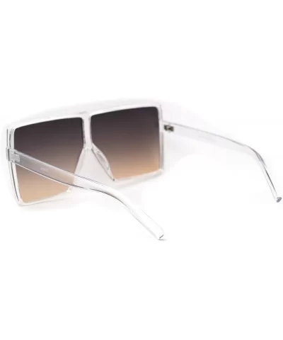 Retro Oversize Large Rectangular Mobster Flat Top Sunglasses - Clear Gradient Brown - CN18XGZIKHM $17.46 Rectangular