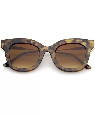 Oversize Thick Slim Temple Metal Trim Square Flat Lens Cat Eye Sunglasses 48mm - Tortoise-gold / Amber - C712O5XQYYP $14.67 C...