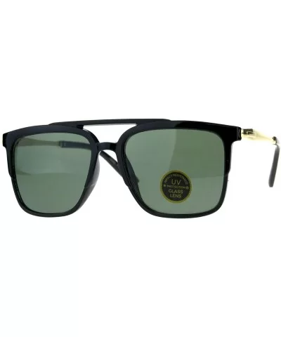 Impact Resistant Glass Lens Sunglasses Unisex Designer Square Frame - Shiny Black - CK18GQT9MKU $13.55 Square