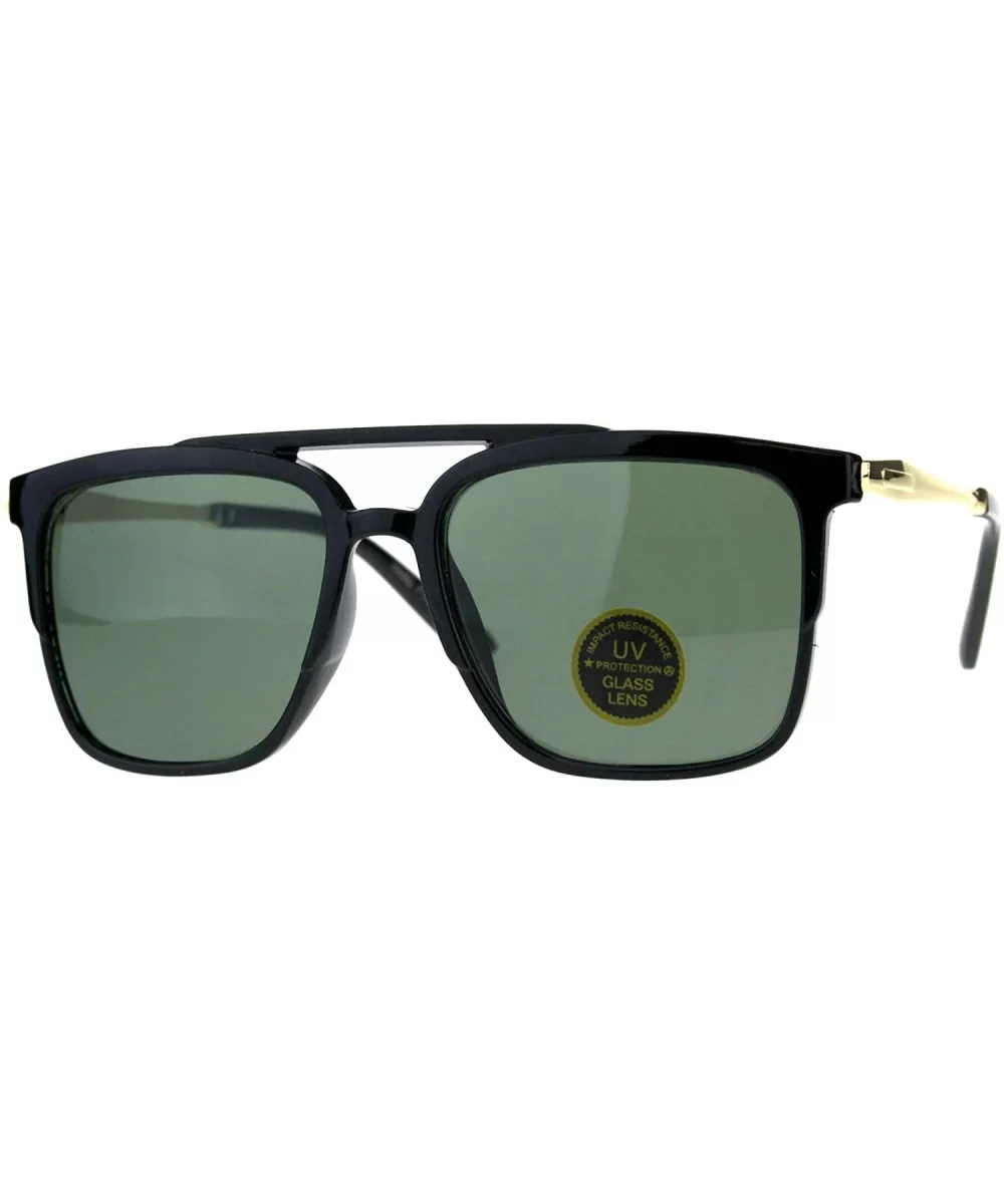 Impact Resistant Glass Lens Sunglasses Unisex Designer Square Frame - Shiny Black - CK18GQT9MKU $13.55 Square