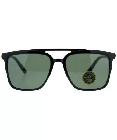 Impact Resistant Glass Lens Sunglasses Unisex Designer Square Frame - Shiny Black - CK18GQT9MKU $13.55 Square