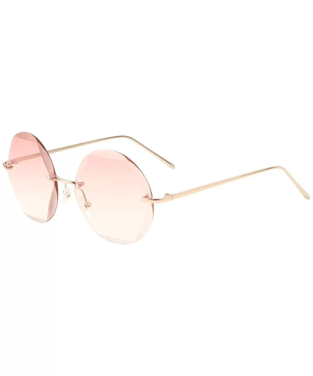 Rimless Round Hexagon Diamond Glass Cut Lens Sunglasses - Light Pink - CZ197A6EOU7 $21.36 Rimless