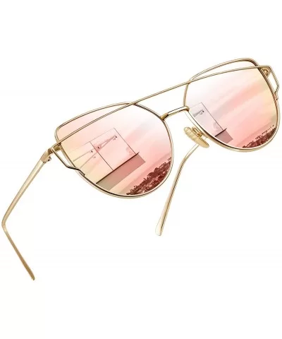 Cateye Sunglasses for Women - Metal Frame Flat Lens Womens Sunglasses Polarized - Pink Simple Package - C012NZ1WYTT $17.00 Ca...