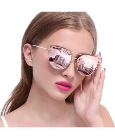 Cateye Sunglasses for Women - Metal Frame Flat Lens Womens Sunglasses Polarized - Pink Simple Package - C012NZ1WYTT $17.00 Ca...