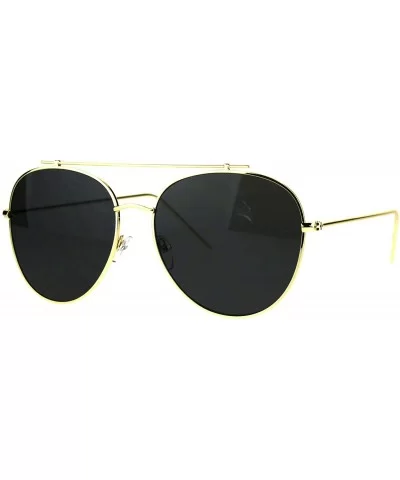 Flat Top Bar Sunglasses Retro Oversized Unisex Fashion Shades UV 400 - Gold (Black) - CG187CW8HC4 $15.93 Aviator