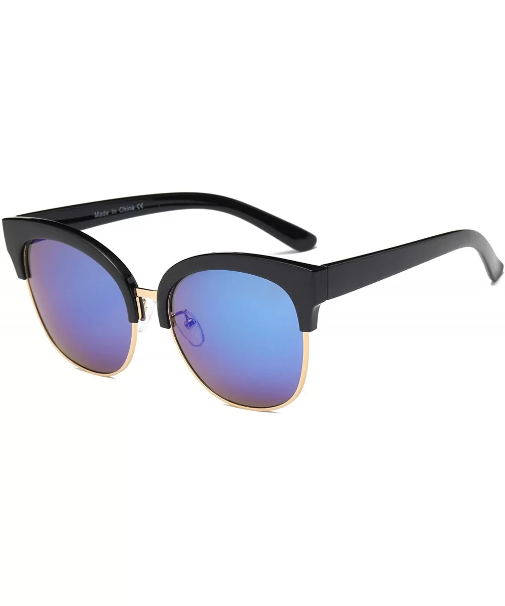 Women Retro Half Frame Round Cat Eye UV Protection Fashion Sunglasses - Blue - CG18WU77GO3 $32.03 Cat Eye