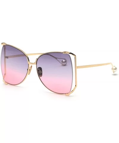 Oversized Sunglasses For Women Semi Rimless Brand Designer Shades - Gold Frame/Blue Pink Gradient Lens - CW18CGCC2CK $23.18 B...