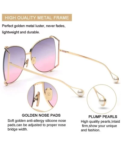 Oversized Sunglasses For Women Semi Rimless Brand Designer Shades - Gold Frame/Blue Pink Gradient Lens - CW18CGCC2CK $23.18 B...