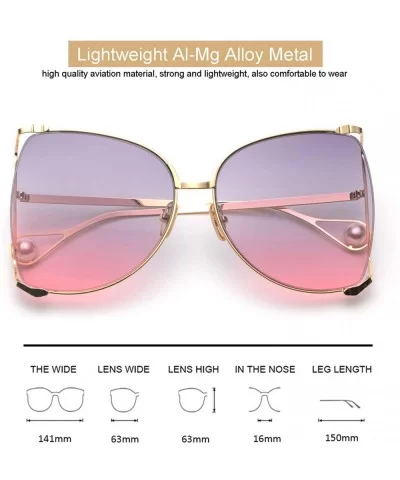 Oversized Sunglasses For Women Semi Rimless Brand Designer Shades - Gold Frame/Blue Pink Gradient Lens - CW18CGCC2CK $23.18 B...