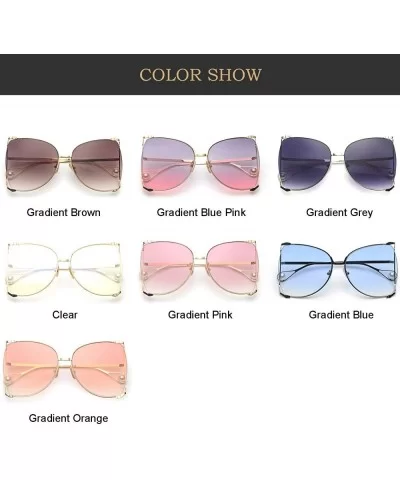 Oversized Sunglasses For Women Semi Rimless Brand Designer Shades - Gold Frame/Blue Pink Gradient Lens - CW18CGCC2CK $23.18 B...