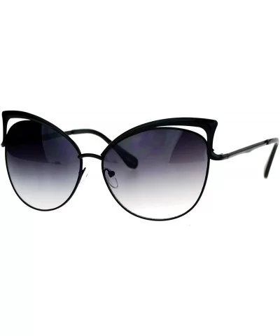 Butterfly Cateye Sunglasses Womens Metal Oversized Fashion UV 400 - Black (Smoke) - CF188QQMZGW $14.39 Butterfly