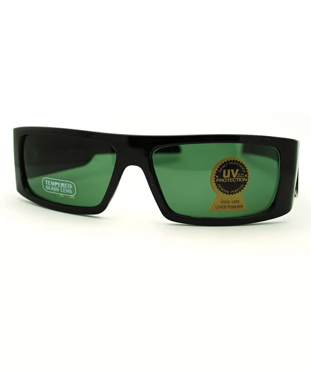 Glass Lens Sunglasses Mens Flat Top Rectangular USA Frame - Black - CY11EDAWM4B $13.20 Rectangular