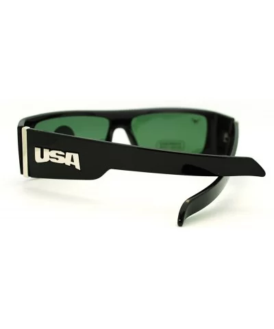 Glass Lens Sunglasses Mens Flat Top Rectangular USA Frame - Black - CY11EDAWM4B $13.20 Rectangular