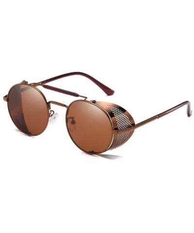 Steampunk Retro Round Sunglasses Metal Frame Men Women Black Red C7 Silver Blue - C5 Coffee Tea - CG18YZUYGXK $15.50 Round