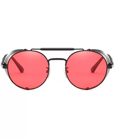 Steampunk Retro Round Sunglasses Metal Frame Men Women Black Red C7 Silver Blue - C5 Coffee Tea - CG18YZUYGXK $15.50 Round