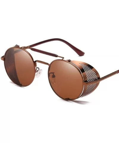 Steampunk Retro Round Sunglasses Metal Frame Men Women Black Red C7 Silver Blue - C5 Coffee Tea - CG18YZUYGXK $15.50 Round