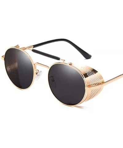 Steampunk Retro Round Sunglasses Metal Frame Men Women Black Red C7 Silver Blue - C5 Coffee Tea - CG18YZUYGXK $15.50 Round