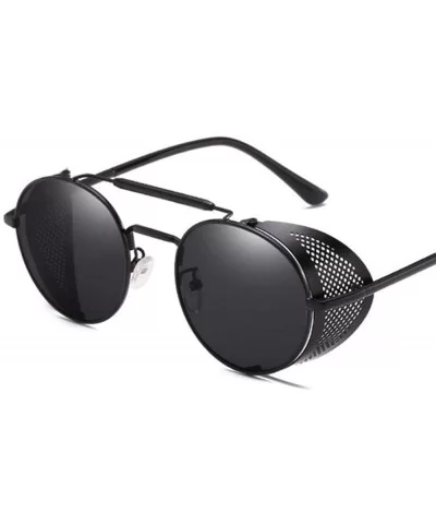 Steampunk Retro Round Sunglasses Metal Frame Men Women Black Red C7 Silver Blue - C5 Coffee Tea - CG18YZUYGXK $15.50 Round