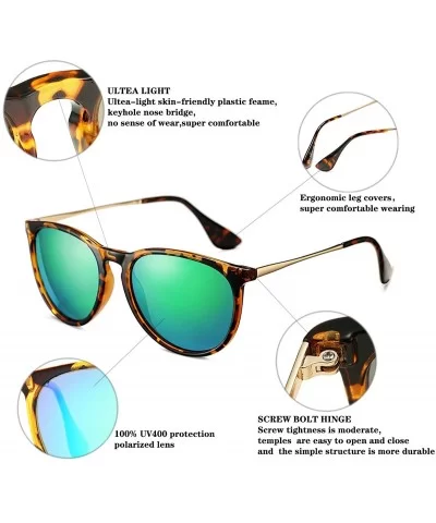 Polarized Sunglasses for Women Classic Round Retro Sun Glasses - A3 Amber Frame(matte Finish)/Green Mirrored Lens - CR19469ED...