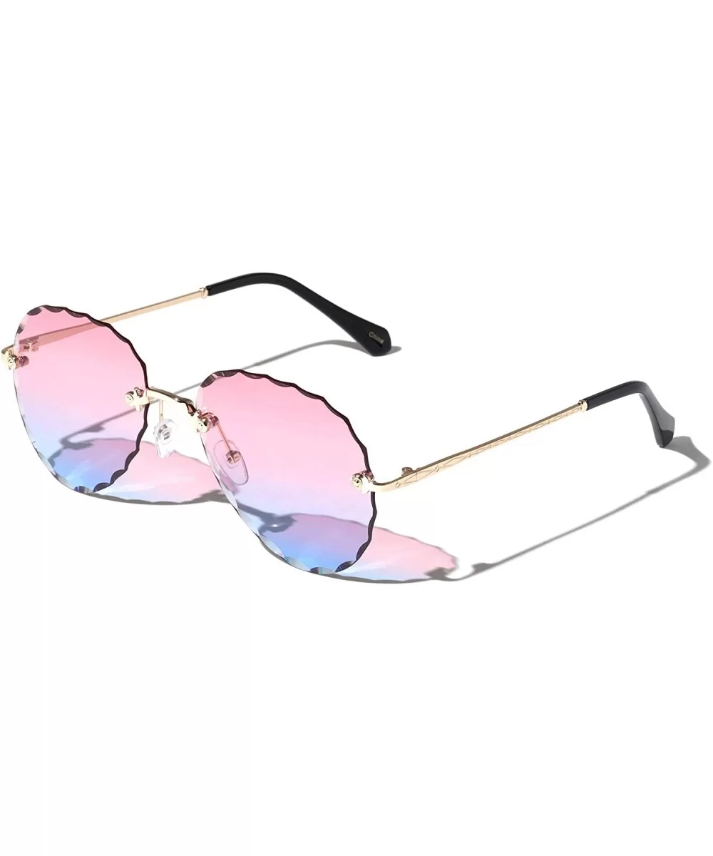 Barcelona Diamond Edge Cut Rimless Butterfly Sunglasses - Pink Blue - CY1973ID4CR $20.17 Butterfly