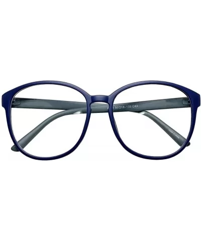 Oversized Big Round Horn Rimmed Eye Glasses Clear Lens Oval Frame Non Prescription - Blue 89019 - C918AR75SOA $17.21 Round