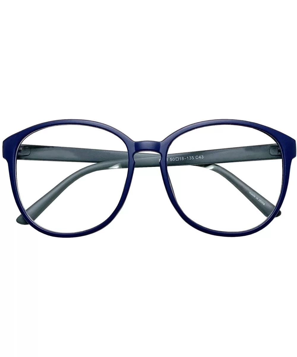 Oversized Big Round Horn Rimmed Eye Glasses Clear Lens Oval Frame Non Prescription - Blue 89019 - C918AR75SOA $17.21 Round