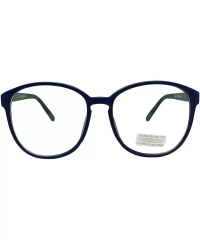 Oversized Big Round Horn Rimmed Eye Glasses Clear Lens Oval Frame Non Prescription - Blue 89019 - C918AR75SOA $17.21 Round