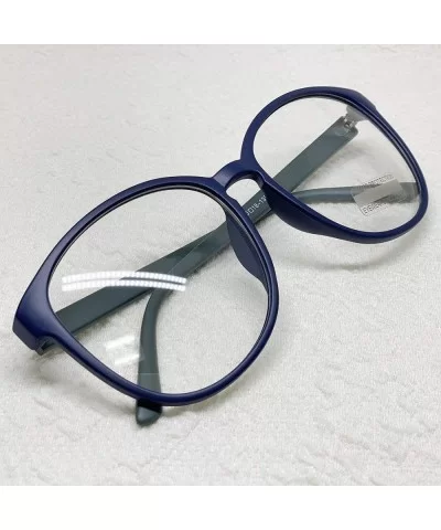 Oversized Big Round Horn Rimmed Eye Glasses Clear Lens Oval Frame Non Prescription - Blue 89019 - C918AR75SOA $17.21 Round