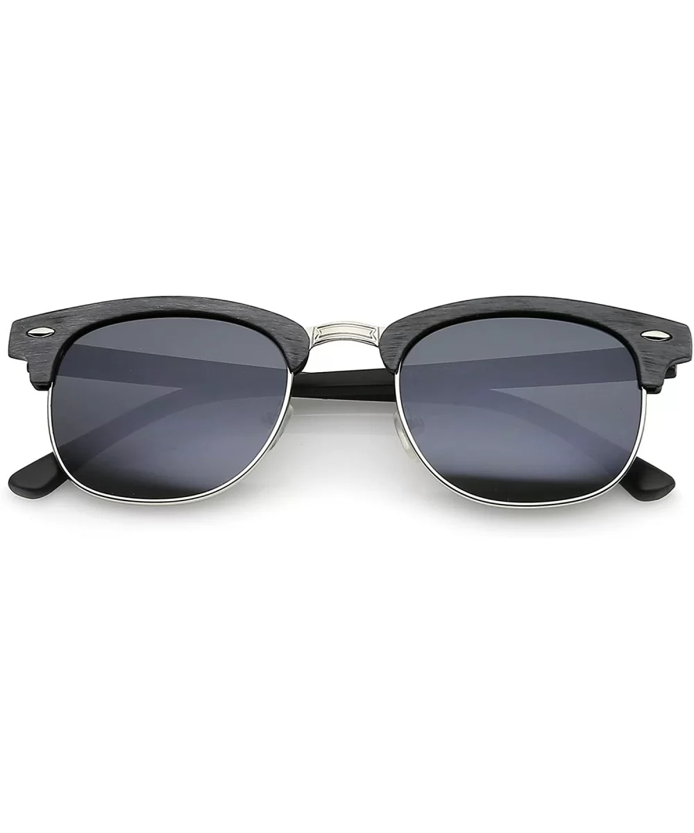 Modern Wood Textured Horn Rimmed Square Lens Half Frame Sunglasses 50mm - Grey-silver / Smoke - CL17YHQEOH0 $13.85 Wayfarer