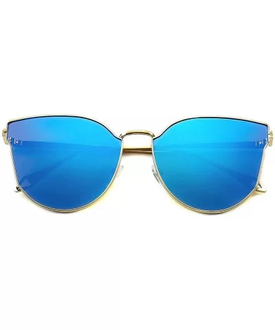Oversized Cat Eye Mirrored Sunglasses for Women and Men - Blue Revo/Gold Frames - C8195AC3SRL $19.34 Cat Eye