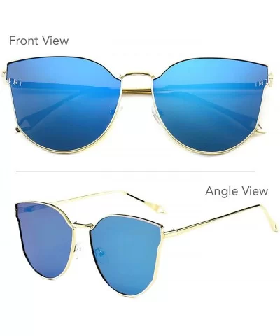 Oversized Cat Eye Mirrored Sunglasses for Women and Men - Blue Revo/Gold Frames - C8195AC3SRL $19.34 Cat Eye