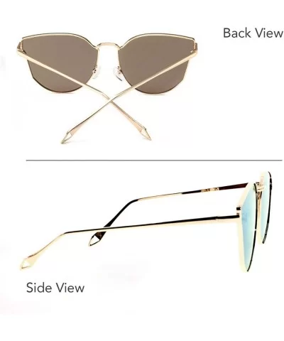 Oversized Cat Eye Mirrored Sunglasses for Women and Men - Blue Revo/Gold Frames - C8195AC3SRL $19.34 Cat Eye