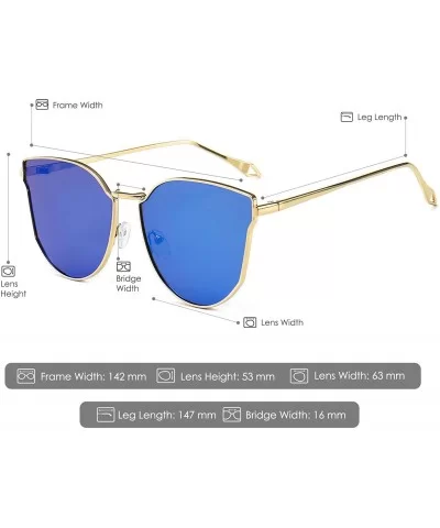 Oversized Cat Eye Mirrored Sunglasses for Women and Men - Blue Revo/Gold Frames - C8195AC3SRL $19.34 Cat Eye