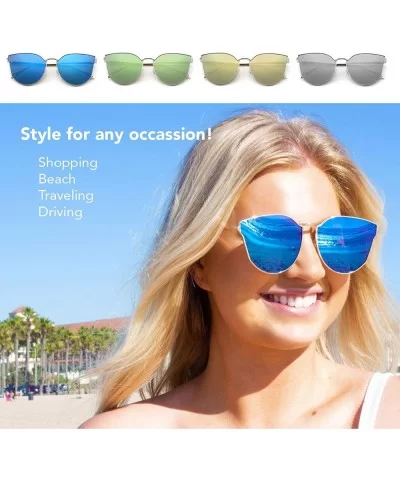 Oversized Cat Eye Mirrored Sunglasses for Women and Men - Blue Revo/Gold Frames - C8195AC3SRL $19.34 Cat Eye