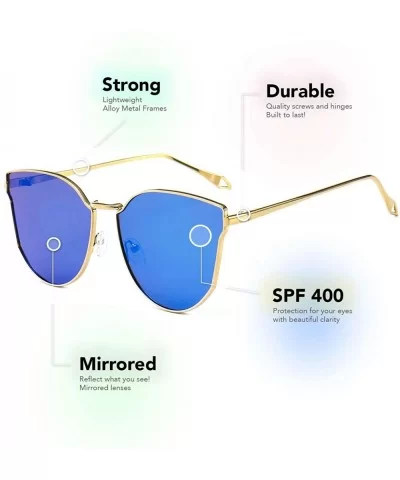 Oversized Cat Eye Mirrored Sunglasses for Women and Men - Blue Revo/Gold Frames - C8195AC3SRL $19.34 Cat Eye